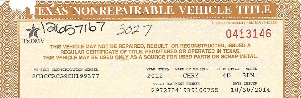 Non-Repairable Title и Certificate of Destruction